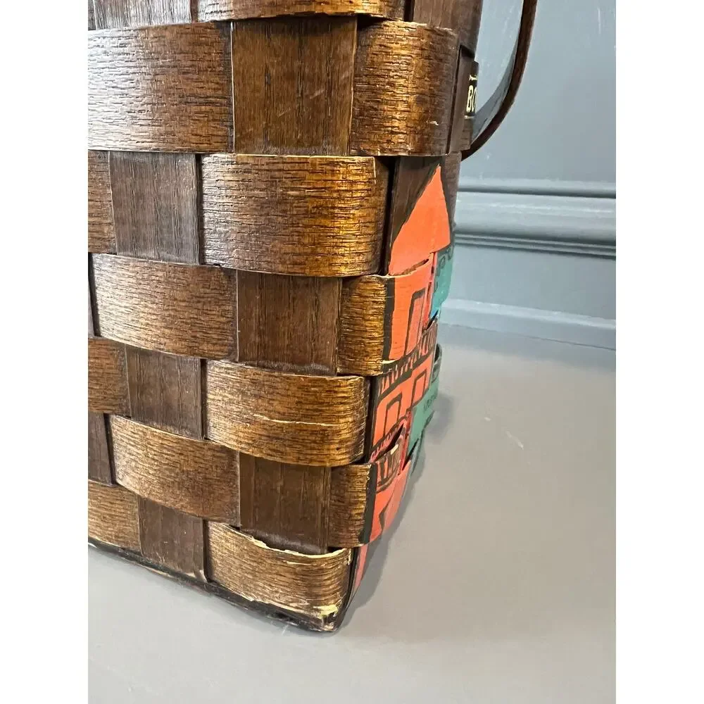 Vintage Basketville J. Hussey Handpainted Basket Purse‎ NOLA  9.5x4.5x9.5 Boho